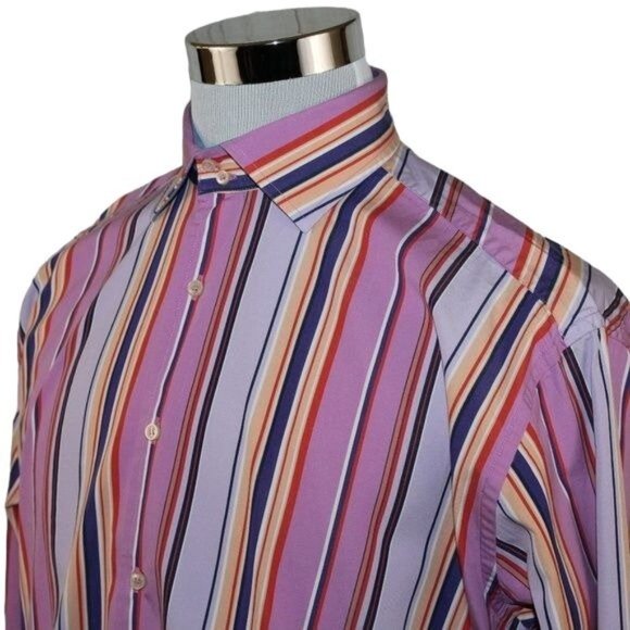 Tommy Hilfiger Large 80's 2 Ply Fabric Multi Color Striped Clubwear Dress Shirt - Picture 3 of 8